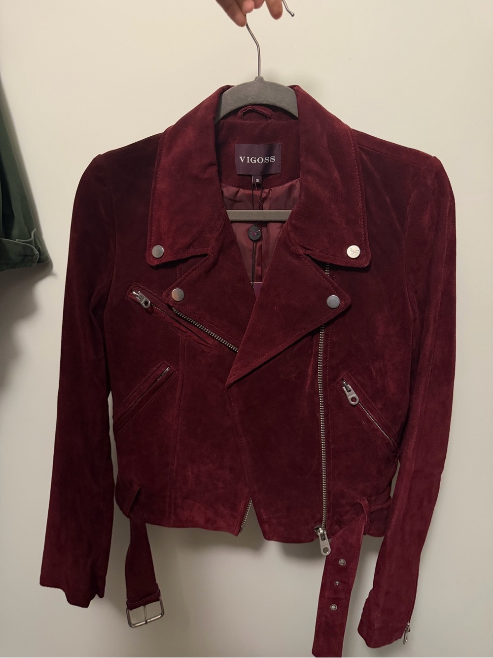 Vigoss Women's Burgundy Suede Moto-Style Jacket